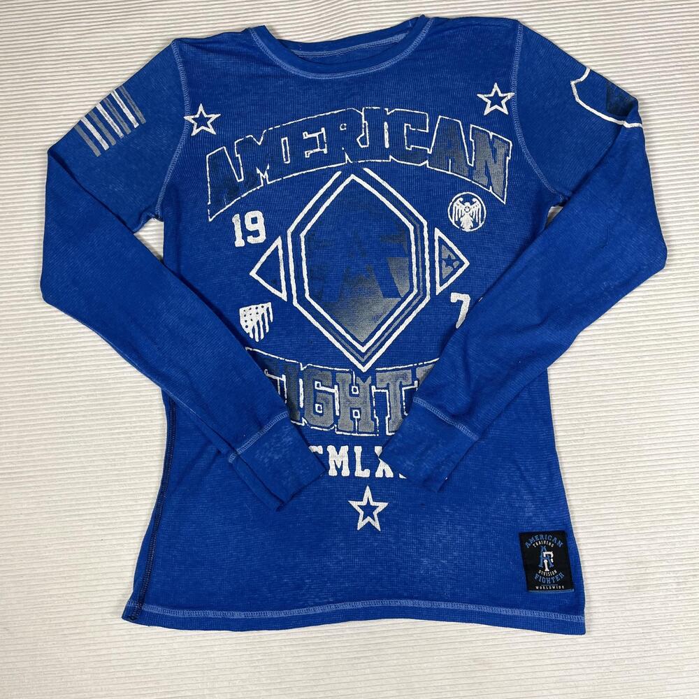 American Fighter Shirt Womens M Blue Thermal Long Sleeve 1974 Graphic Tee